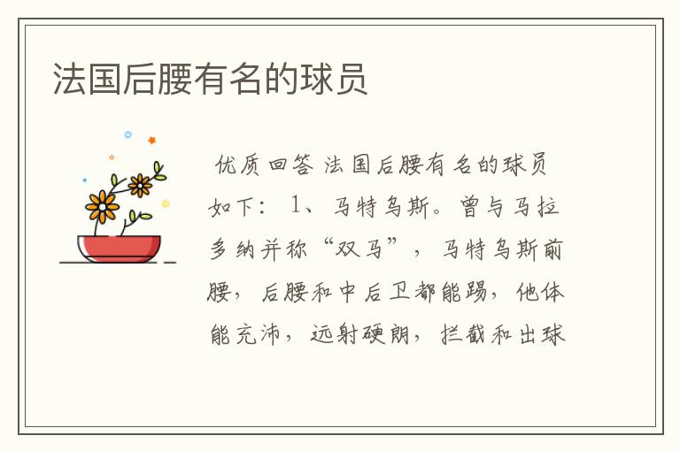 法国后腰有名的球员