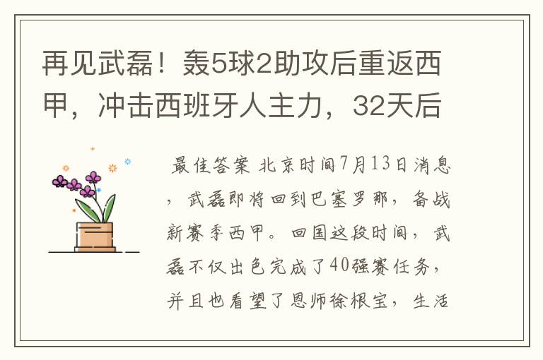 再见武磊!轰5球2助攻后重返西甲,冲击西班牙人主力,32天后首秀