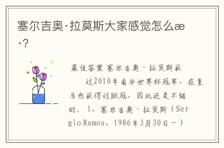 塞尔吉奥·拉莫斯大家感觉怎么样?