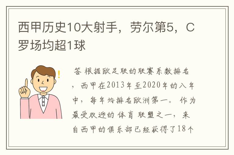 西甲历史10大射手,劳尔第5,C罗场均超1球