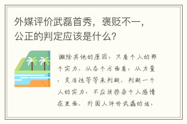 外媒评价武磊首秀,褒贬不一,公正的判定应该是什么?