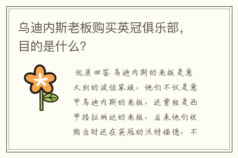 乌迪内斯老板购买英冠俱乐部,目的是什么?