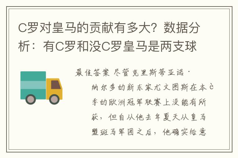 C罗对皇马的贡献有多大?数据分析:有C罗和没C罗皇马是两支球队
