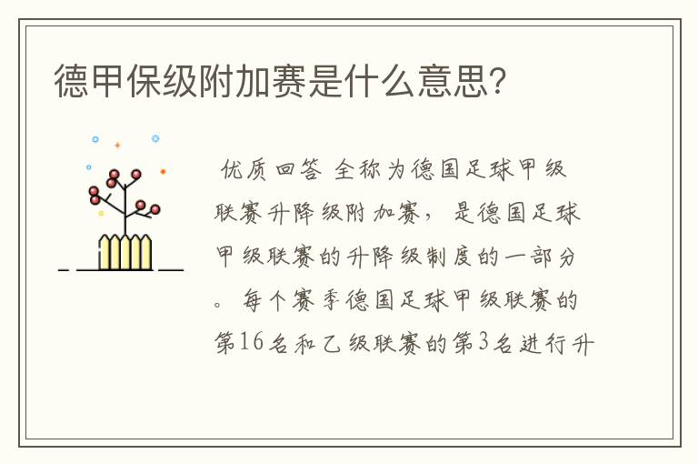 德甲保级附加赛是什么意思?