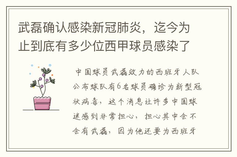 武磊确认感染新冠肺炎,迄今为止到底有多少位西甲球员感染了新冠病毒?