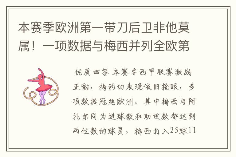 本赛季欧洲第一带刀后卫非他莫属!一项数据与梅西并列全欧第一!