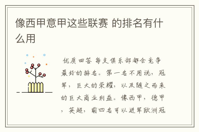 像西甲意甲这些联赛 的排名有什么用