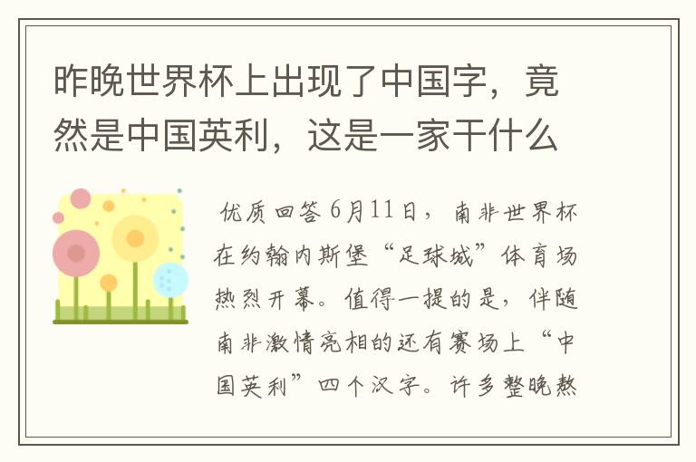 昨晚世界杯上出现了中国字,竟然是中国英利,这是一家干什么的公司啊?