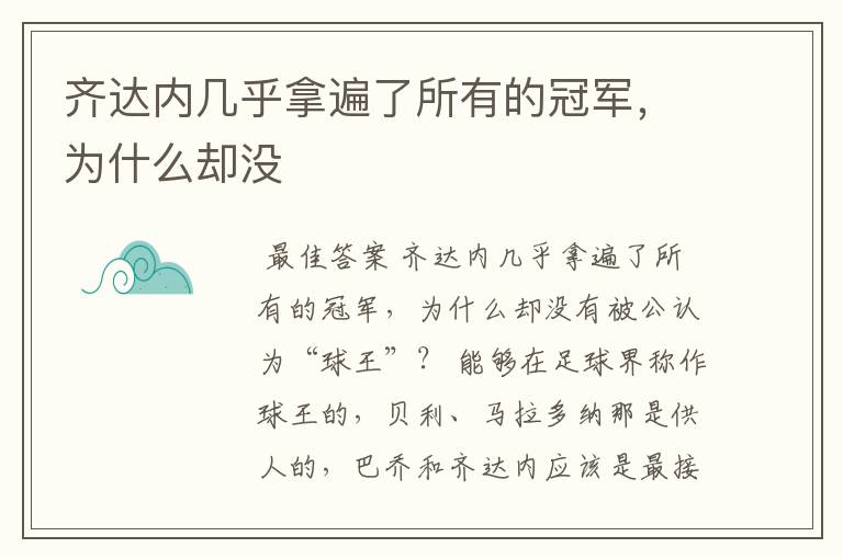 齐达内几乎拿遍了所有的冠军,为什么却没