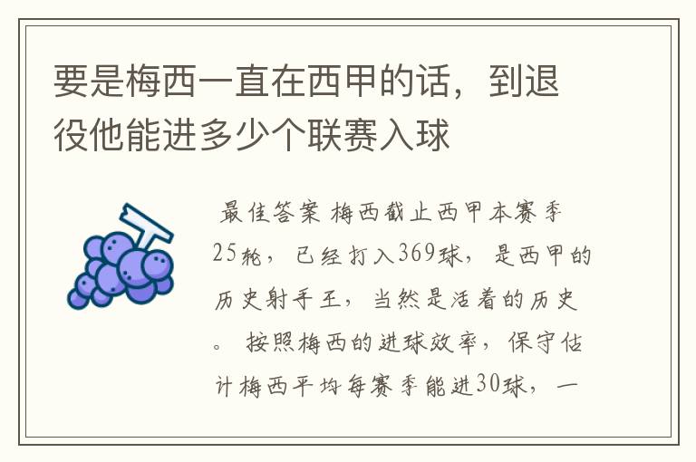 要是梅西一直在西甲的话,到退役他能进多少个联赛入球