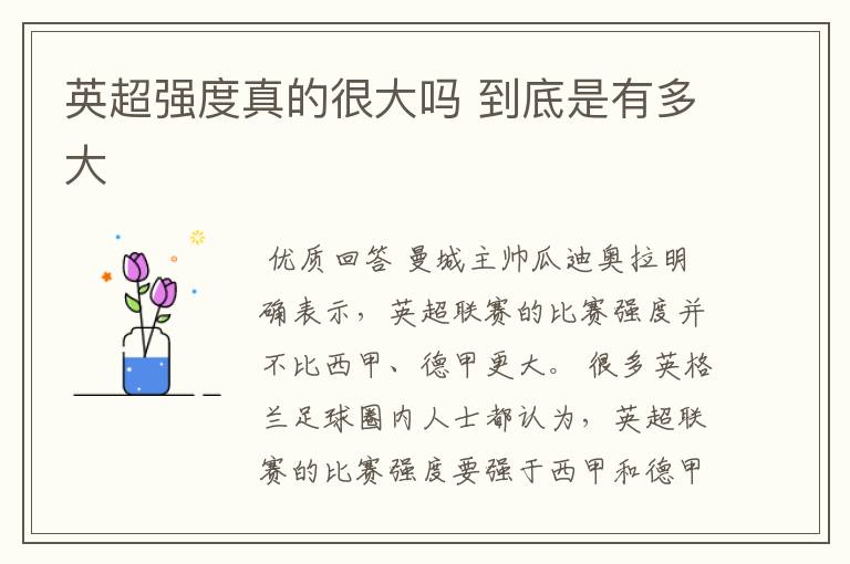 英超强度真的很大吗 到底是有多大