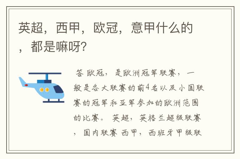 英超,西甲,欧冠,意甲什么的,都是嘛呀?