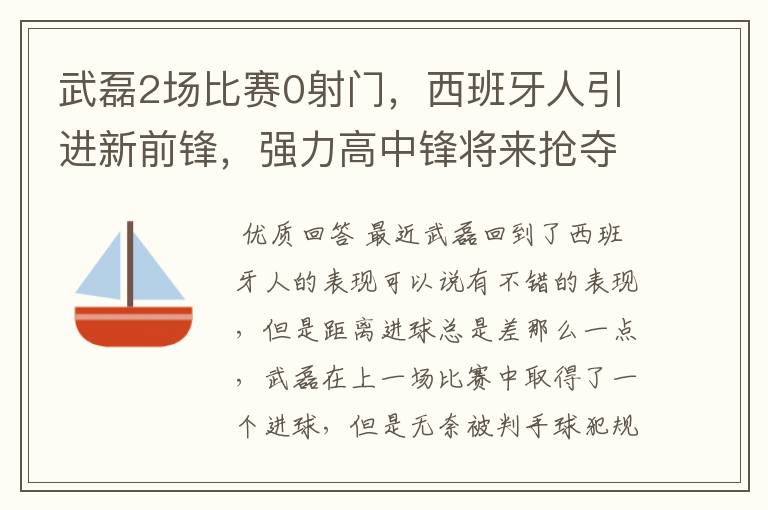 武磊2场比赛0射门,西班牙人引进新前锋,强力高中锋将来抢夺位置