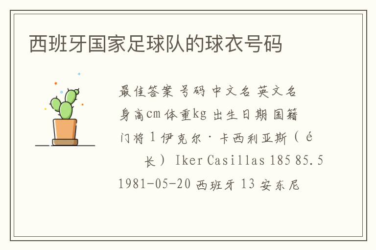 西班牙国家足球队的球衣号码