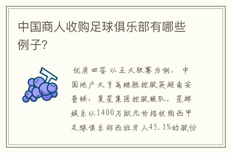 中国商人收购足球俱乐部有哪些例子?