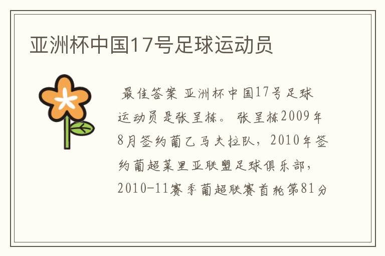 亚洲杯中国17号足球运动员