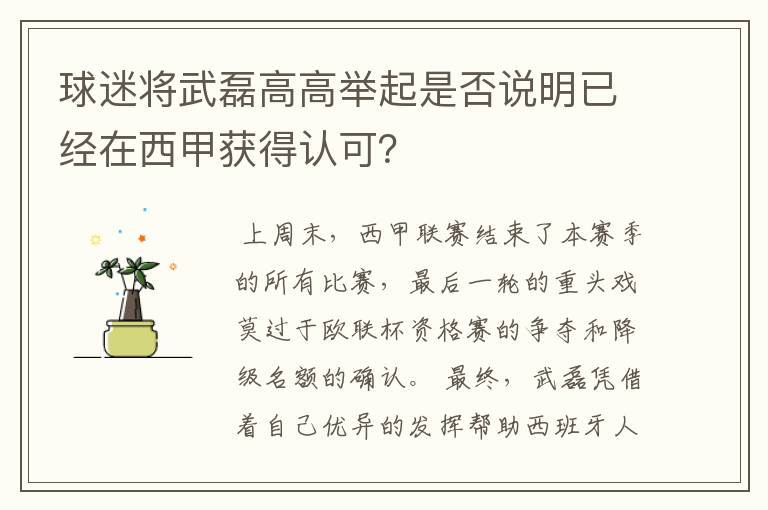 球迷将武磊高高举起是否说明已经在西甲获得认可?