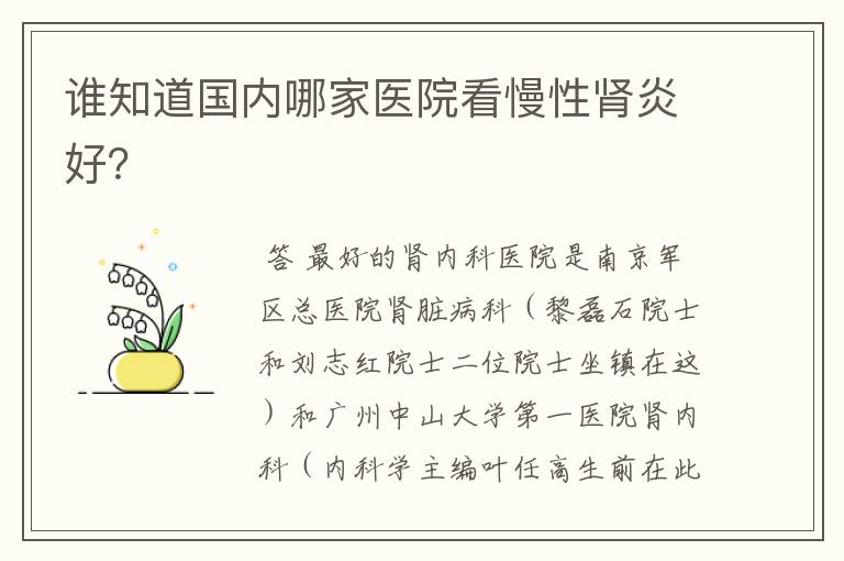 谁知道国内哪家医院看慢性肾炎好?