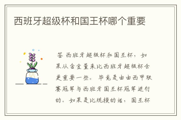 西班牙超级杯和国王杯哪个重要