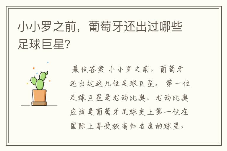 小小罗之前,葡萄牙还出过哪些足球巨星?