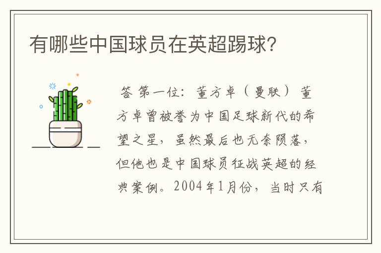 有哪些中国球员在英超踢球?