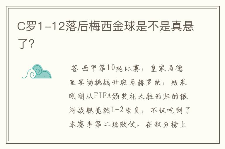 C罗1-12落后梅西金球是不是真悬了?