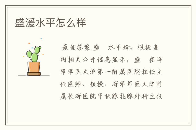 盛湲水平怎么样