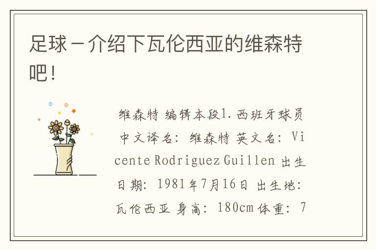 足球-介绍下瓦伦西亚的维森特吧!