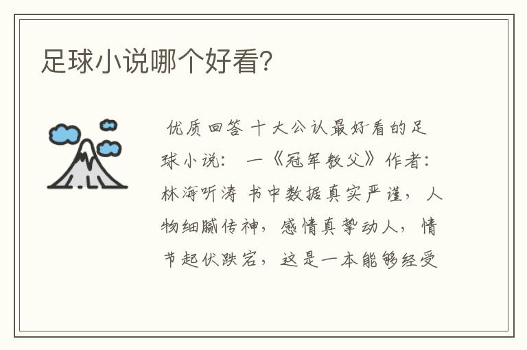 足球小说哪个好看?