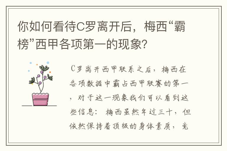 你如何看待C罗离开后,梅西“霸榜”西甲各项第一的现象?