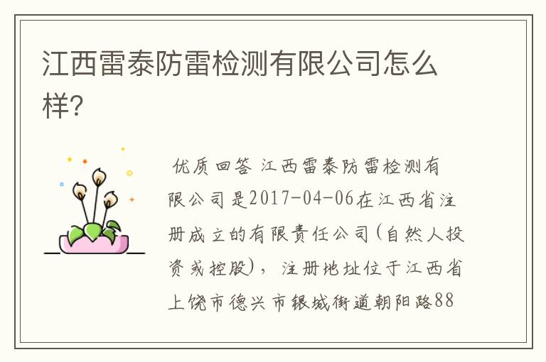 江西雷泰防雷检测有限公司怎么样?