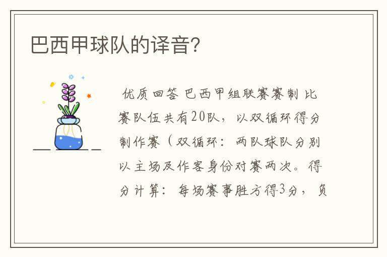 巴西甲球队的译音?