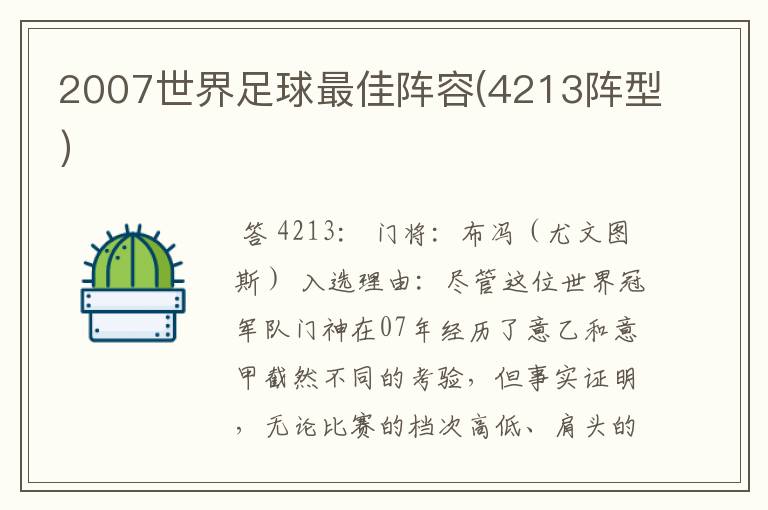 2007世界足球最佳阵容(4213阵型)