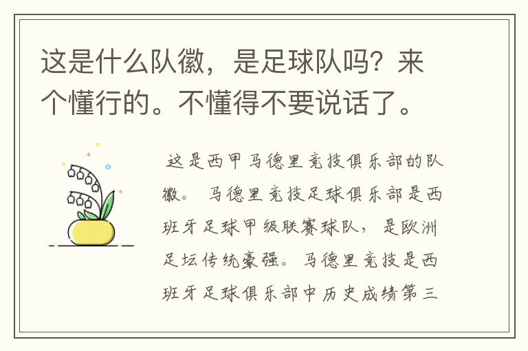 这是什么队徽,是足球队吗?来个懂行的。不懂得不要说话了。
