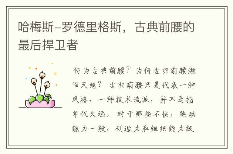 哈梅斯-罗德里格斯,古典前腰的最后捍卫者