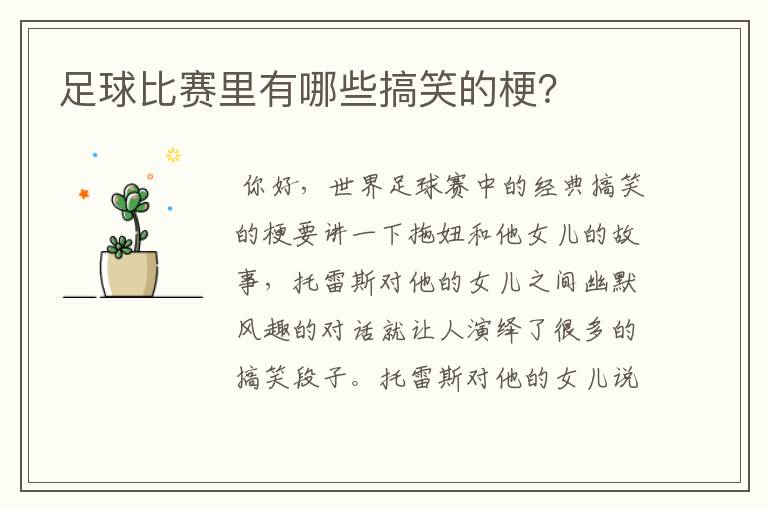 足球比赛里有哪些搞笑的梗?