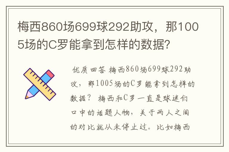 梅西860场699球292助攻,那1005场的C罗能拿到怎样的数据?
