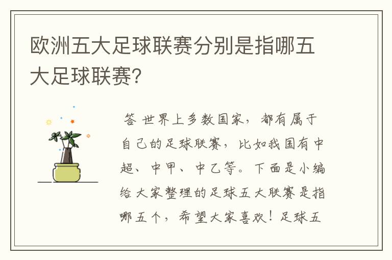 欧洲五大足球联赛分别是指哪五大足球联赛?