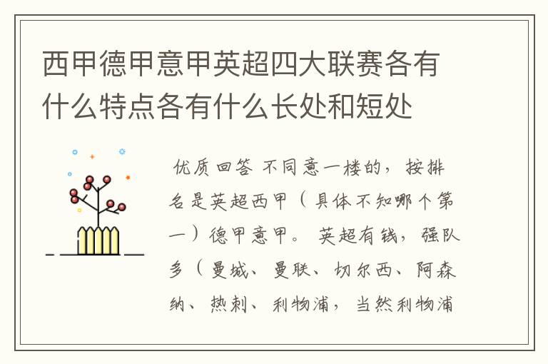西甲德甲意甲英超四大联赛各有什么特点各有什么长处和短处