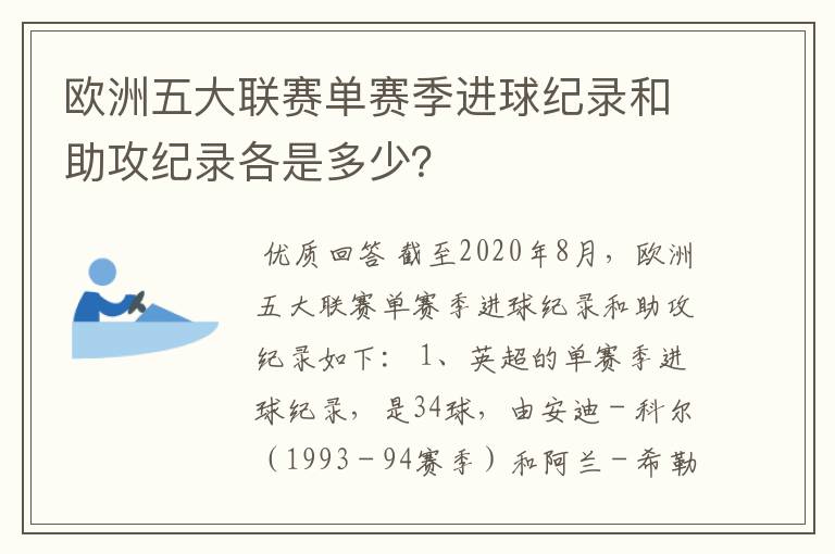 欧洲五大联赛单赛季进球纪录和助攻纪录各是多少?