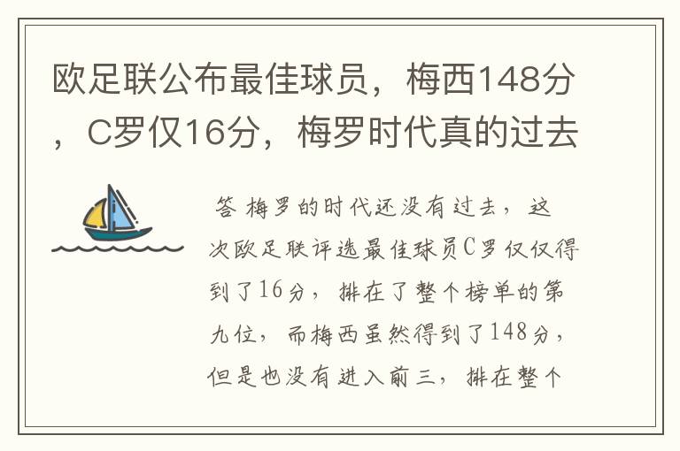 欧足联公布最佳球员,梅西148分,C罗仅16分,梅罗时代真的过去了吗?