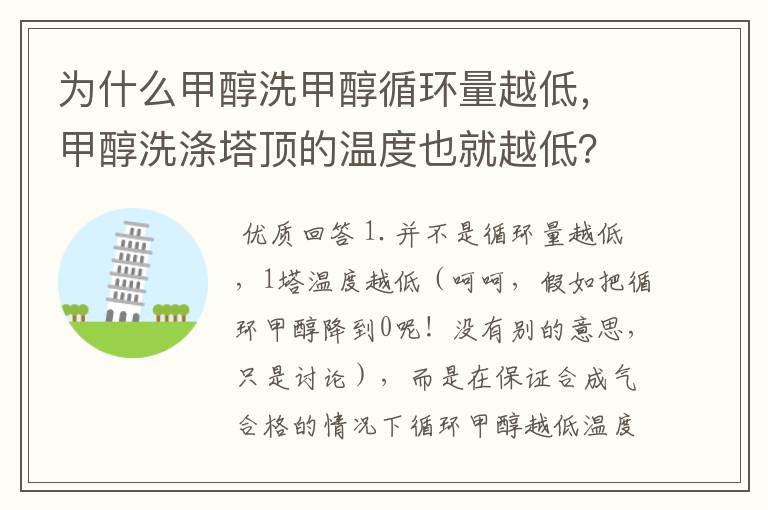 为什么甲醇洗甲醇循环量越低,甲醇洗涤塔顶的温度也就越低?