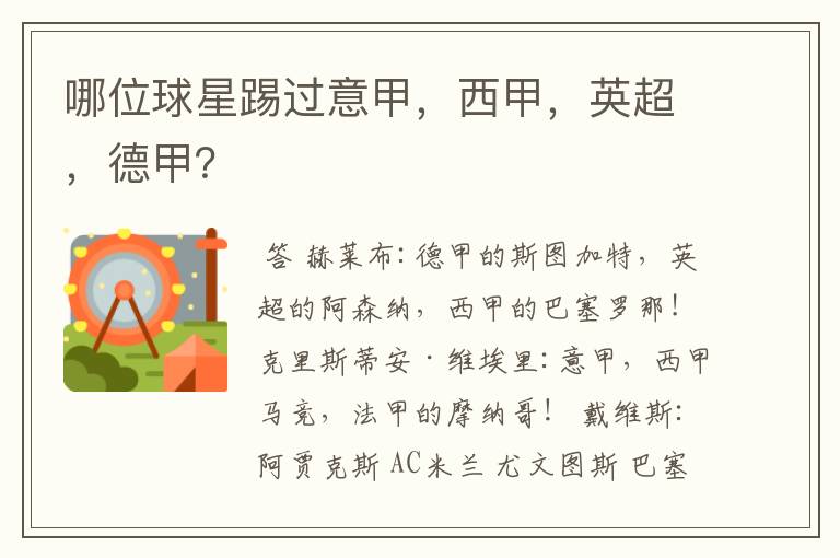 哪位球星踢过意甲,西甲,英超,德甲?