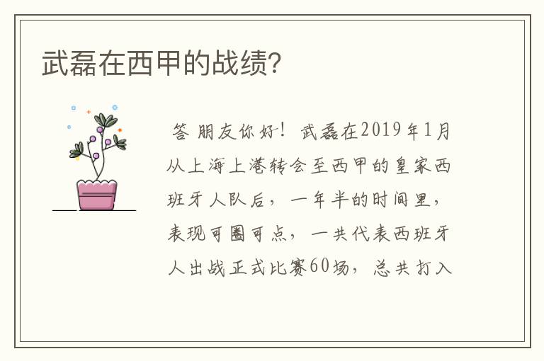 武磊在西甲的战绩?