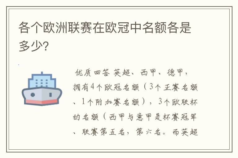 各个欧洲联赛在欧冠中名额各是多少?