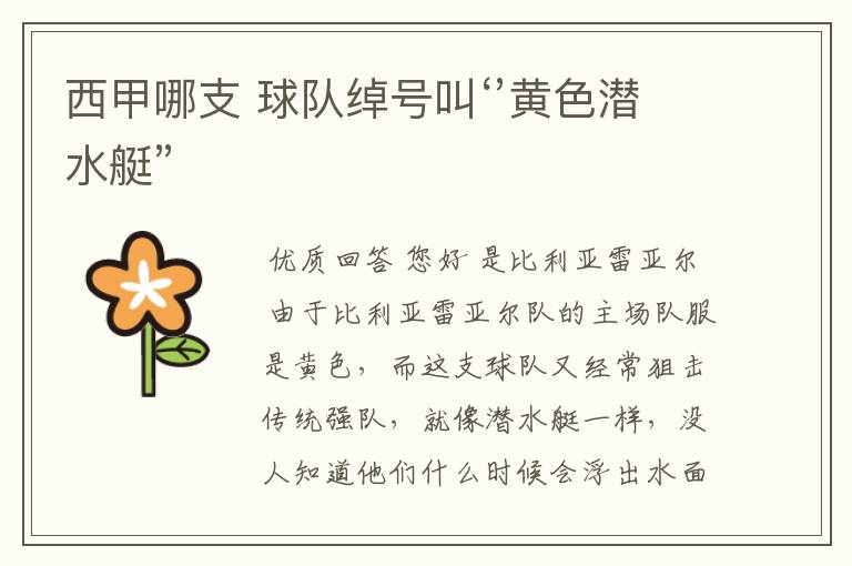 西甲哪支 球队绰号叫‘’黄色潜水艇”