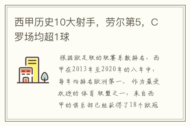 西甲历史10大射手,劳尔第5,C罗场均超1球