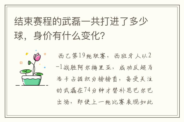 结束赛程的武磊一共打进了多少球,身价有什么变化?