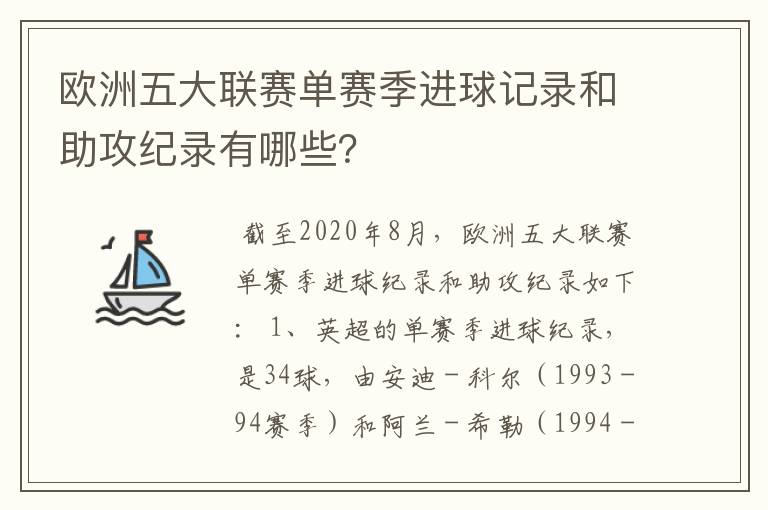 欧洲五大联赛单赛季进球记录和助攻纪录有哪些?