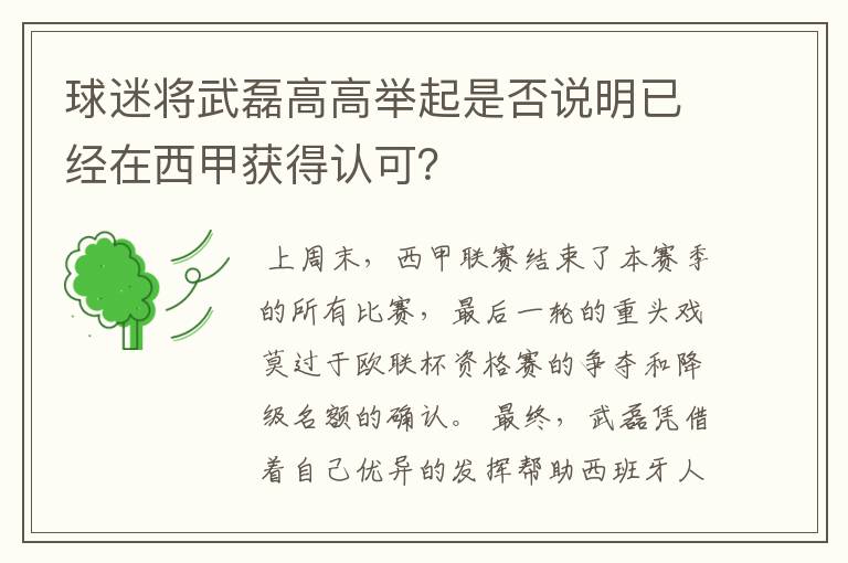 球迷将武磊高高举起是否说明已经在西甲获得认可?